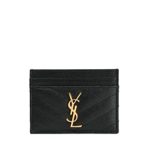 Saint Laurent Monogram Quilted Textured Leather Card Holder