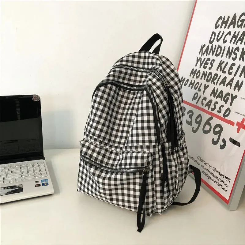 School Backpacks Plaid Pattern Women's Backpack Fashion College Students School Bags for Girls Teenager Casual Female Schoolbag