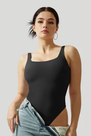 Solid Color Sleeveless Seamed Bodysuit