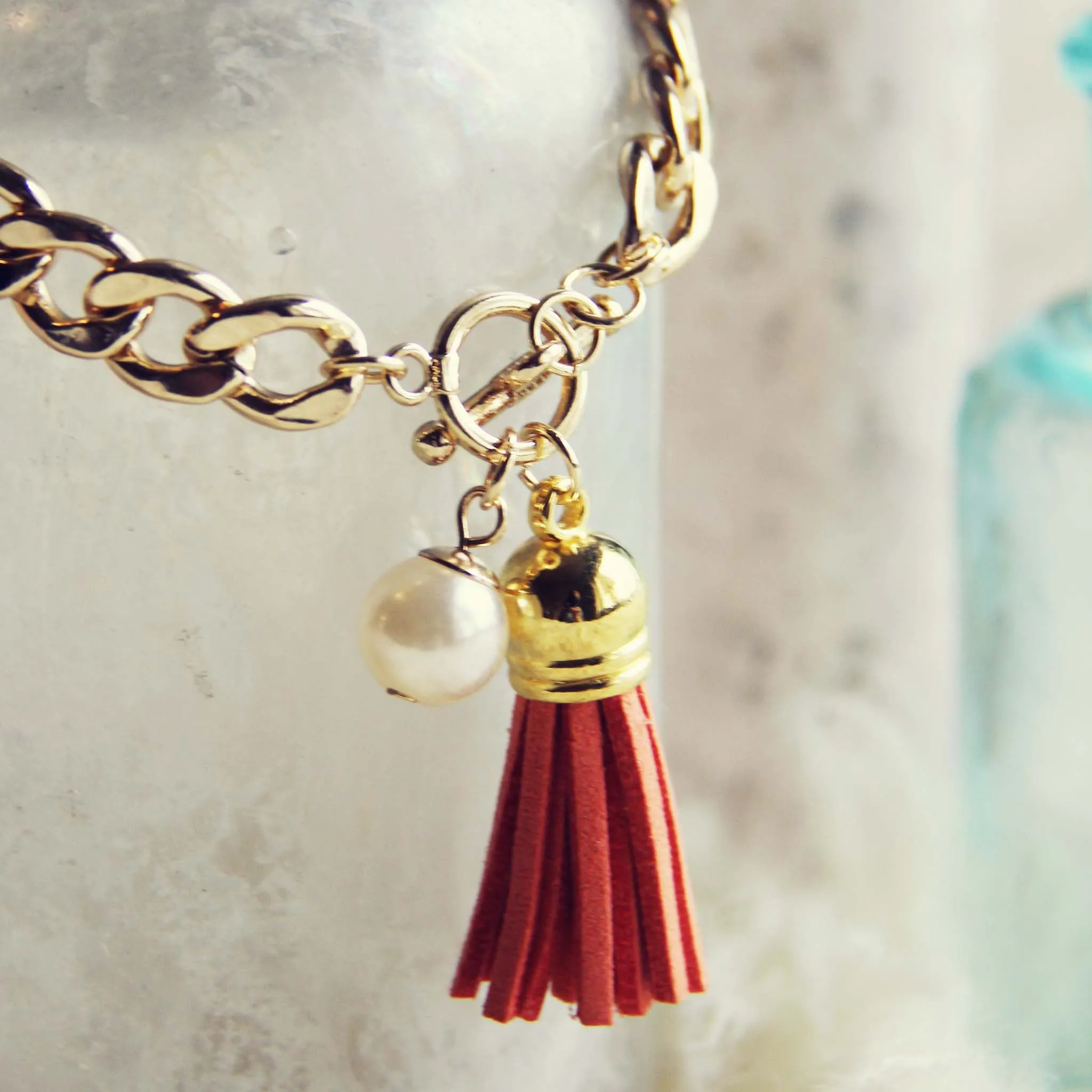 Tassel & Chain Bracelet in Rust