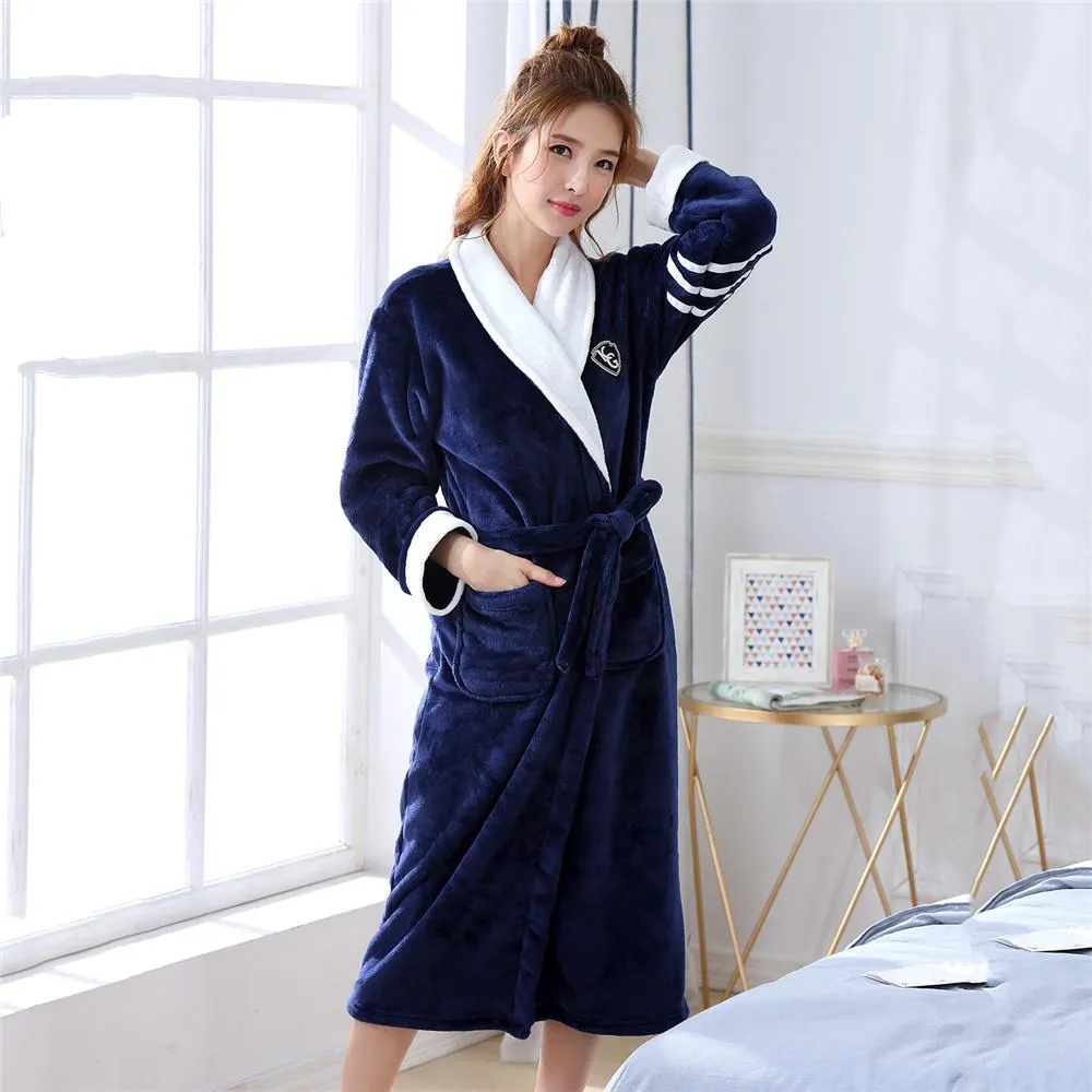 Thicken Warm Couple Style Flannel Robe Winter Long Sleeve Bathrobe Sexy V-Neck Women Men Nightgown Lounge Sleepwear Home Clothes