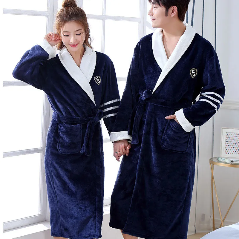 Thicken Warm Couple Style Flannel Robe Winter Long Sleeve Bathrobe Sexy V-Neck Women Men Nightgown Lounge Sleepwear Home Clothes