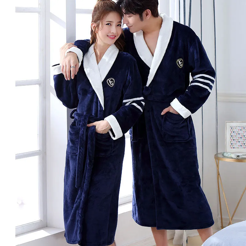 Thicken Warm Couple Style Flannel Robe Winter Long Sleeve Bathrobe Sexy V-Neck Women Men Nightgown Lounge Sleepwear Home Clothes