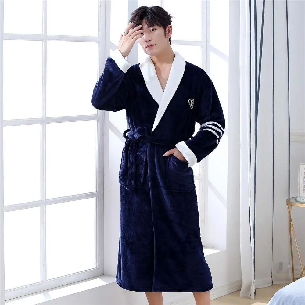 Thicken Warm Couple Style Flannel Robe Winter Long Sleeve Bathrobe Sexy V-Neck Women Men Nightgown Lounge Sleepwear Home Clothes