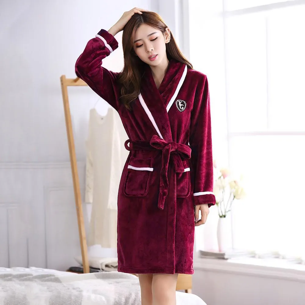 Thicken Warm Couple Style Flannel Robe Winter Long Sleeve Bathrobe Sexy V-Neck Women Men Nightgown Lounge Sleepwear Home Clothes