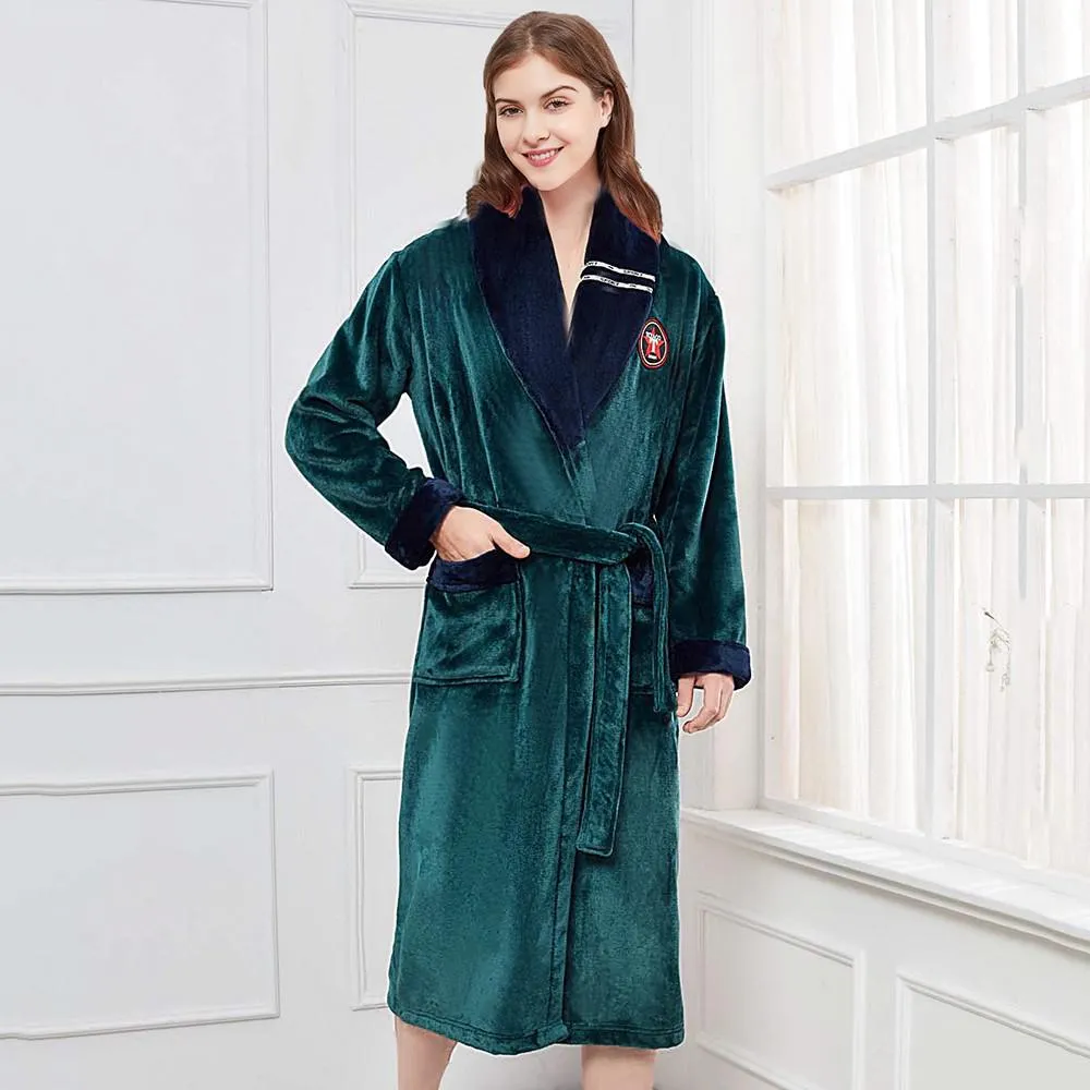 Thicken Warm Couple Style Flannel Robe Winter Long Sleeve Bathrobe Sexy V-Neck Women Men Nightgown Lounge Sleepwear Home Clothes