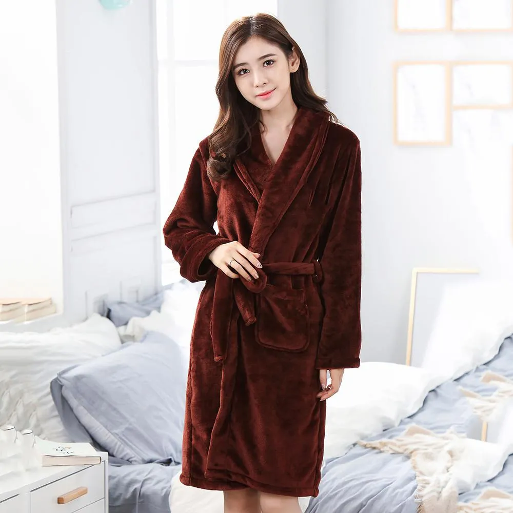 Thicken Warm Couple Style Flannel Robe Winter Long Sleeve Bathrobe Sexy V-Neck Women Men Nightgown Lounge Sleepwear Home Clothes