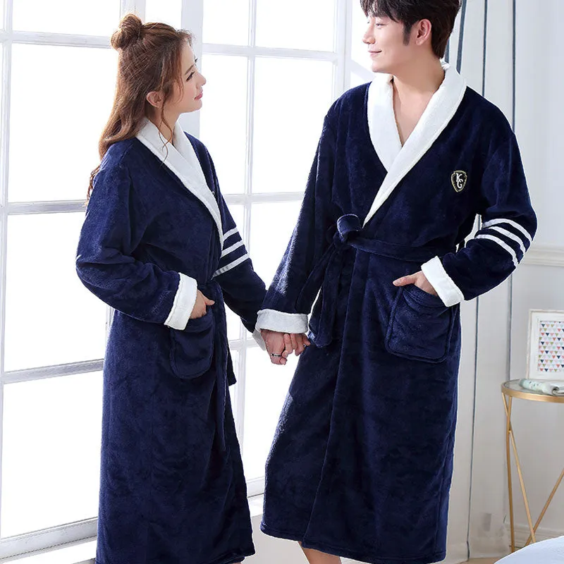 Thicken Warm Couple Style Flannel Robe Winter Long Sleeve Bathrobe Sexy V-Neck Women Men Nightgown Lounge Sleepwear Home Clothes