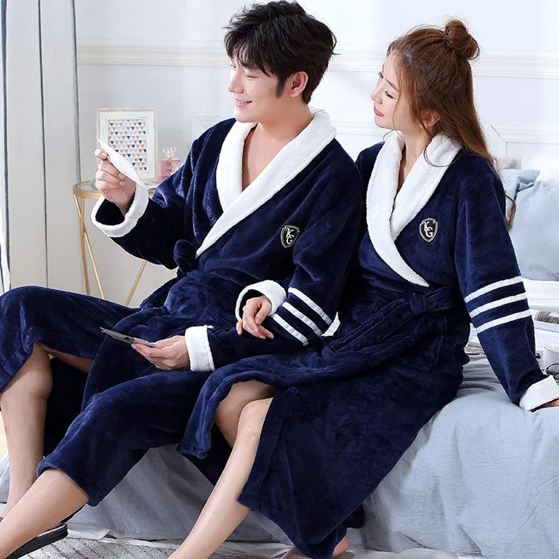 Thicken Warm Couple Style Flannel Robe Winter Long Sleeve Bathrobe Sexy V-Neck Women Men Nightgown Lounge Sleepwear Home Clothes