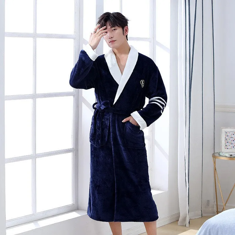 Thicken Warm Couple Style Flannel Robe Winter Long Sleeve Bathrobe Sexy V-Neck Women Men Nightgown Lounge Sleepwear Home Clothes