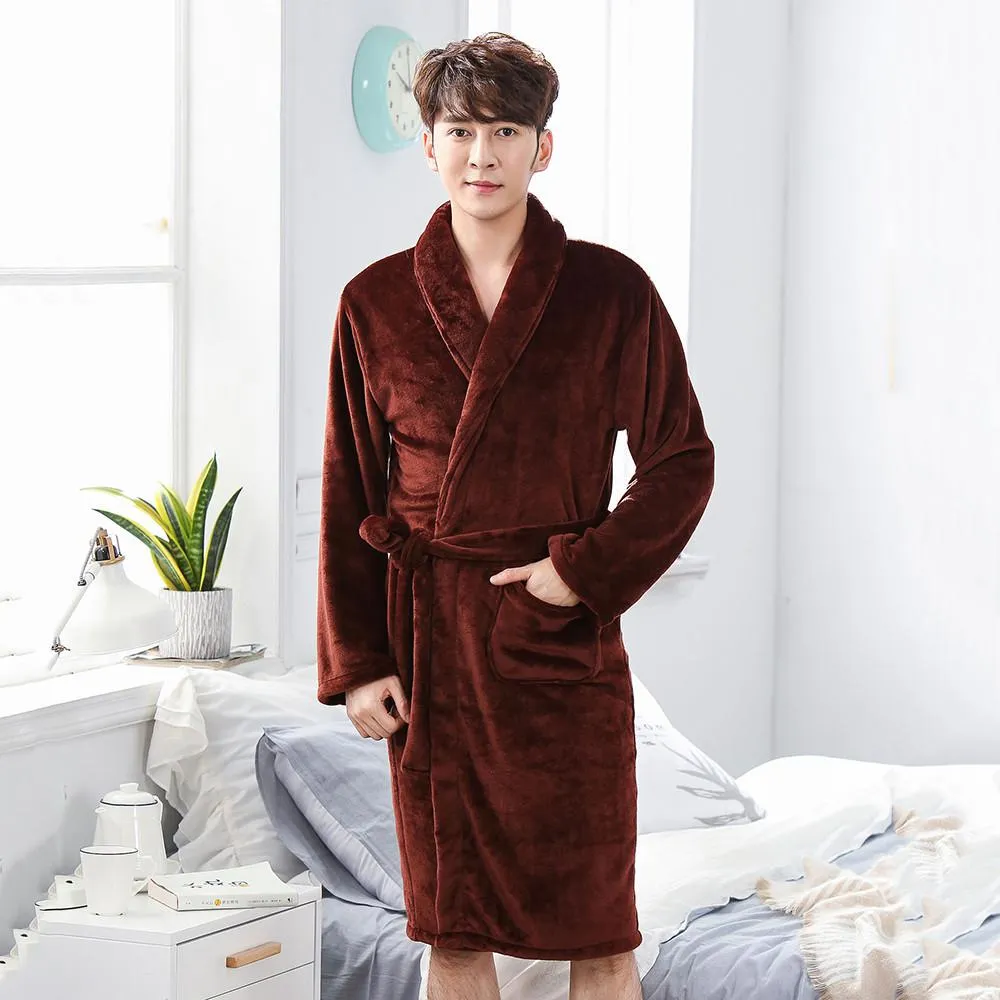 Thicken Warm Couple Style Flannel Robe Winter Long Sleeve Bathrobe Sexy V-Neck Women Men Nightgown Lounge Sleepwear Home Clothes