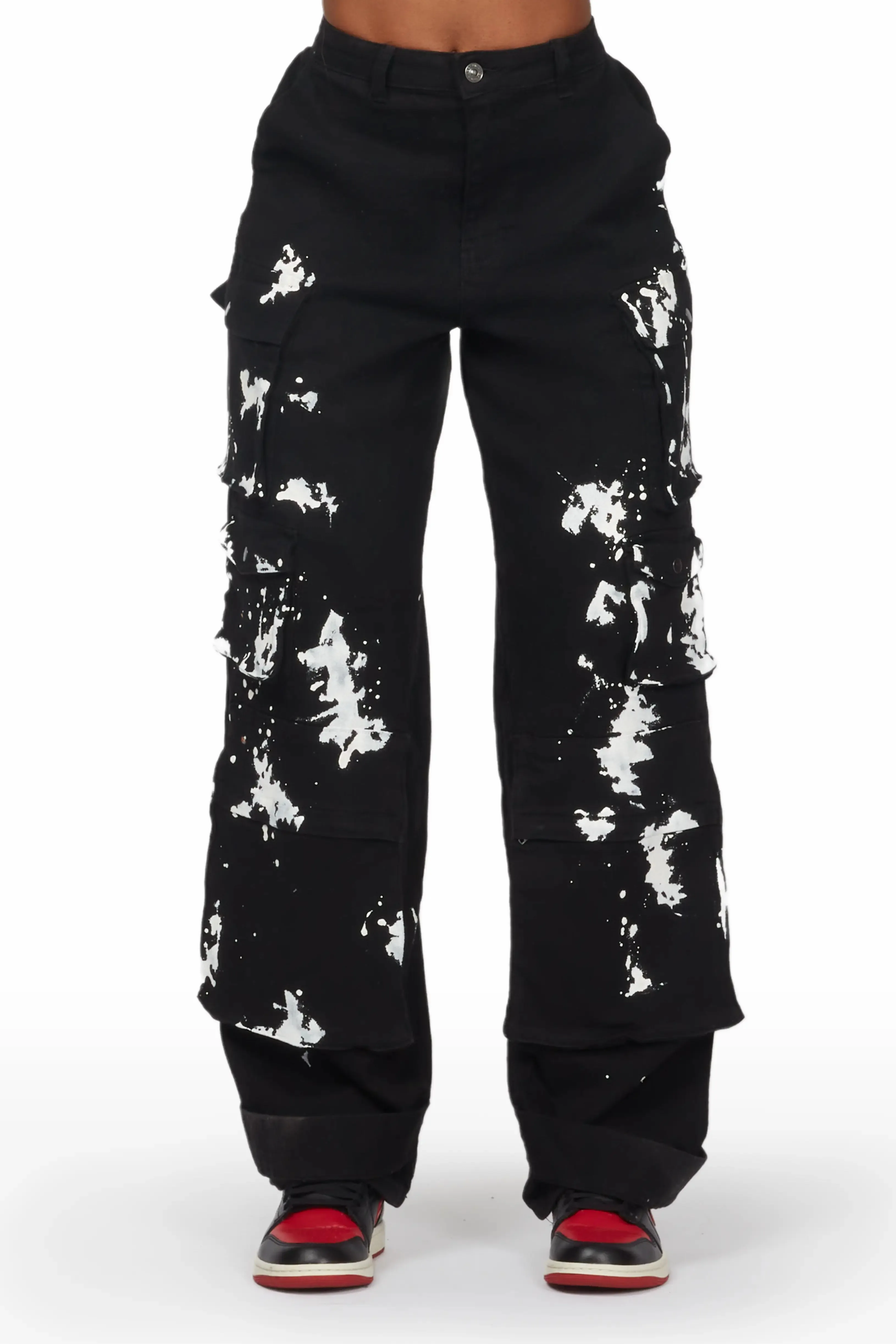 Tiffeny Black Painted Cargo Jean