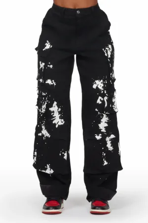 Tiffeny Black Painted Cargo Jean