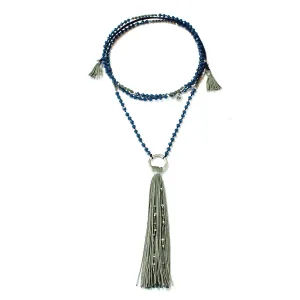 Wakami - Tassel Necklace - Grey Tassel and Blue Necklace