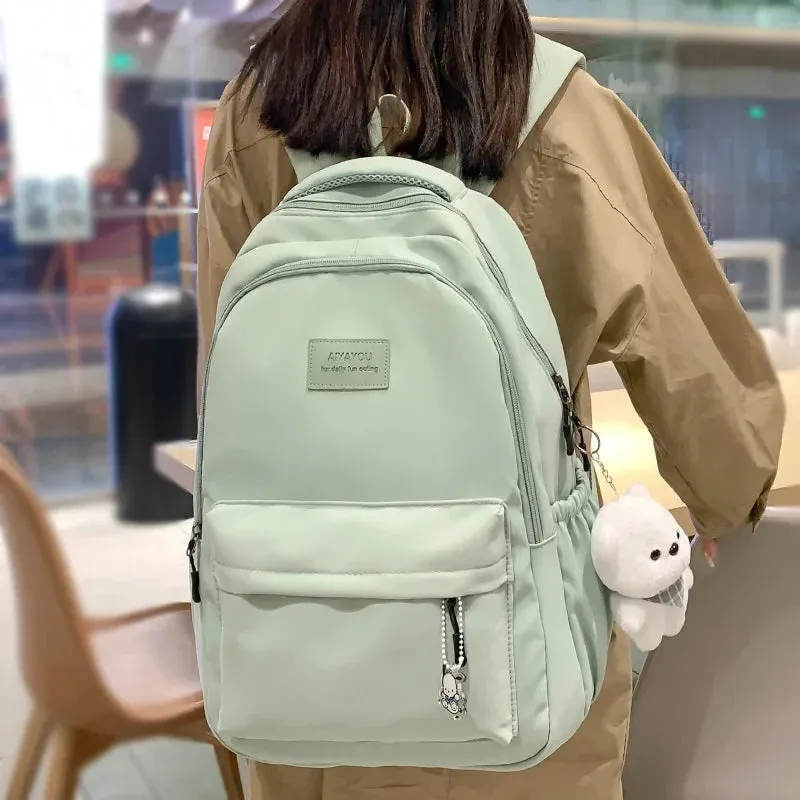 Waterproof Teenage Bookbag Nylon Rucksack Fashion Girl Backpack Women Shoulder Bag High School Schoolbag Black