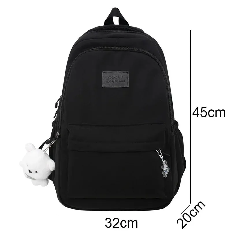 Waterproof Teenage Bookbag Nylon Rucksack Fashion Girl Backpack Women Shoulder Bag High School Schoolbag Black