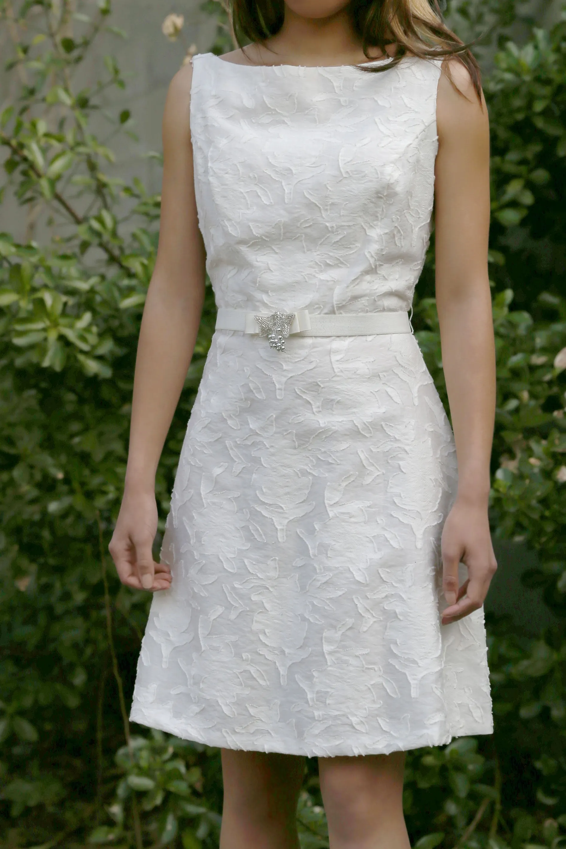 White Jacquard Pattern Dress