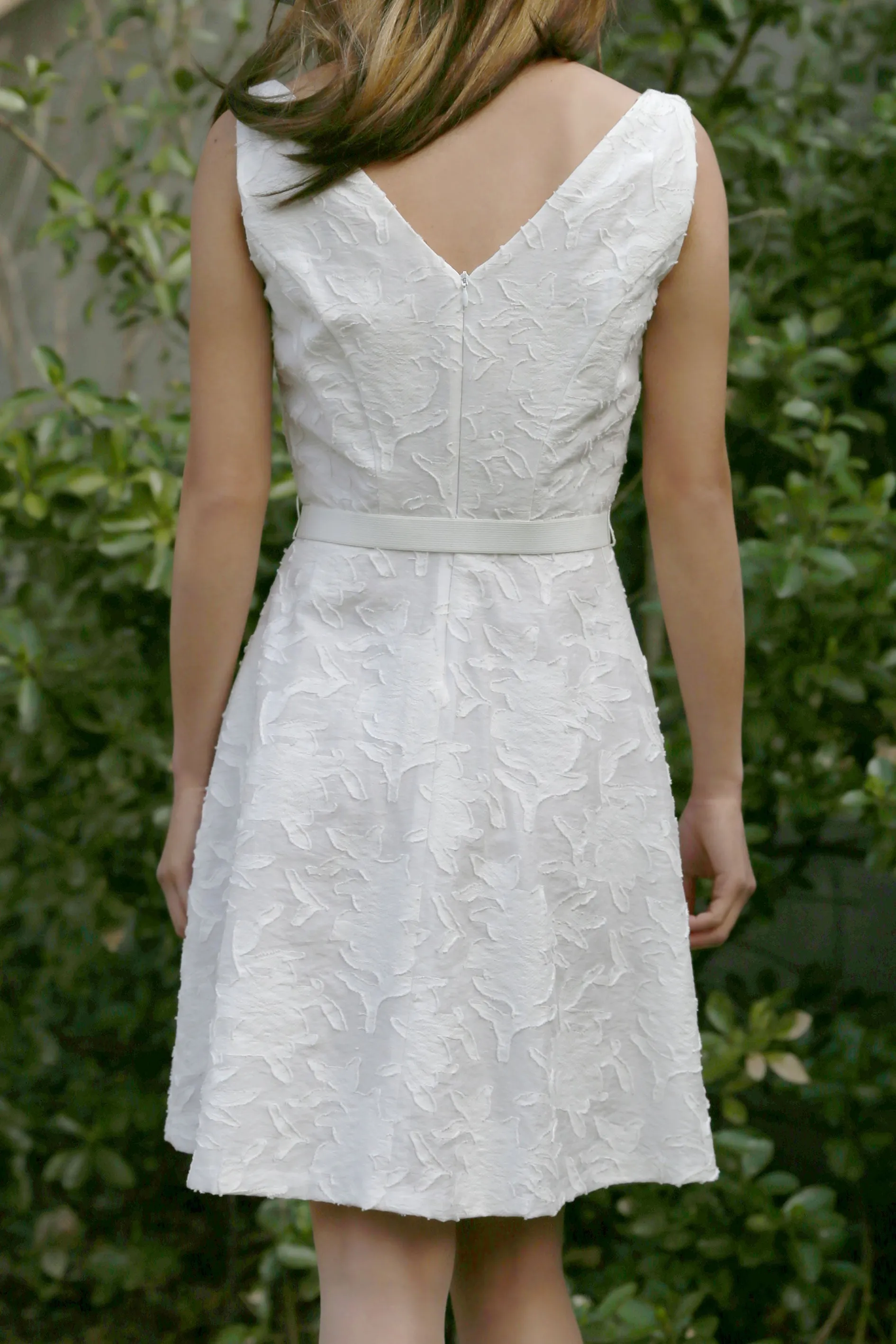 White Jacquard Pattern Dress