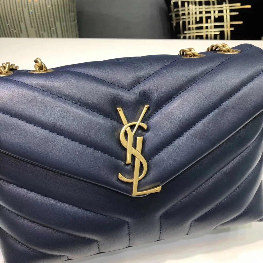 YSSL Loulou Small Chain Bag In Matelassé "Y" Blue For Women 9.8in/23cm YSL 494699DV7274147